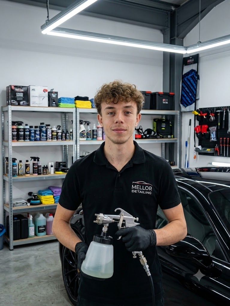 Thomas, fondateur de Mellor Detailing, dans un véhicule premium